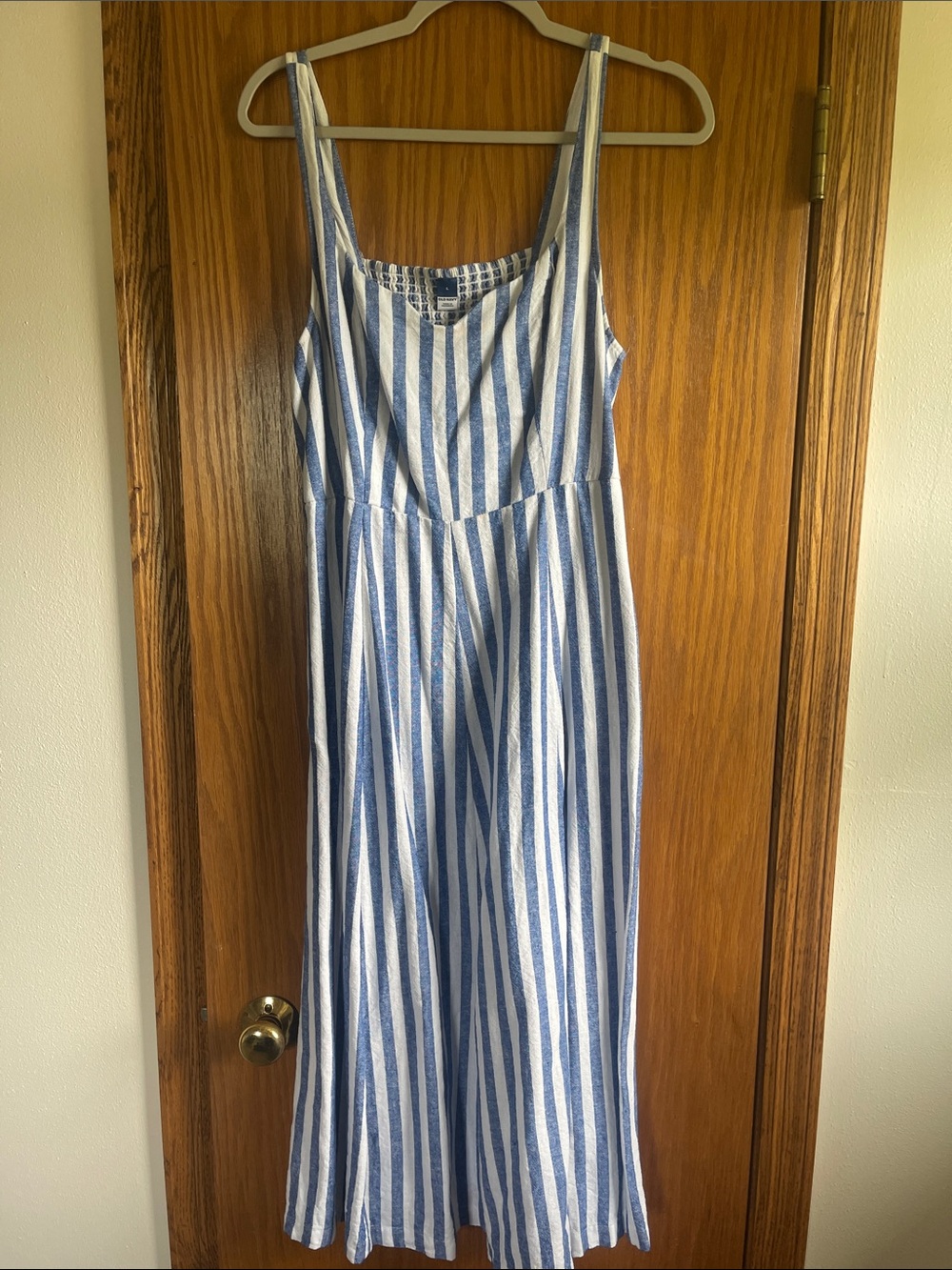 Old Navy Blue and White Striped Asymmetrical Sundress